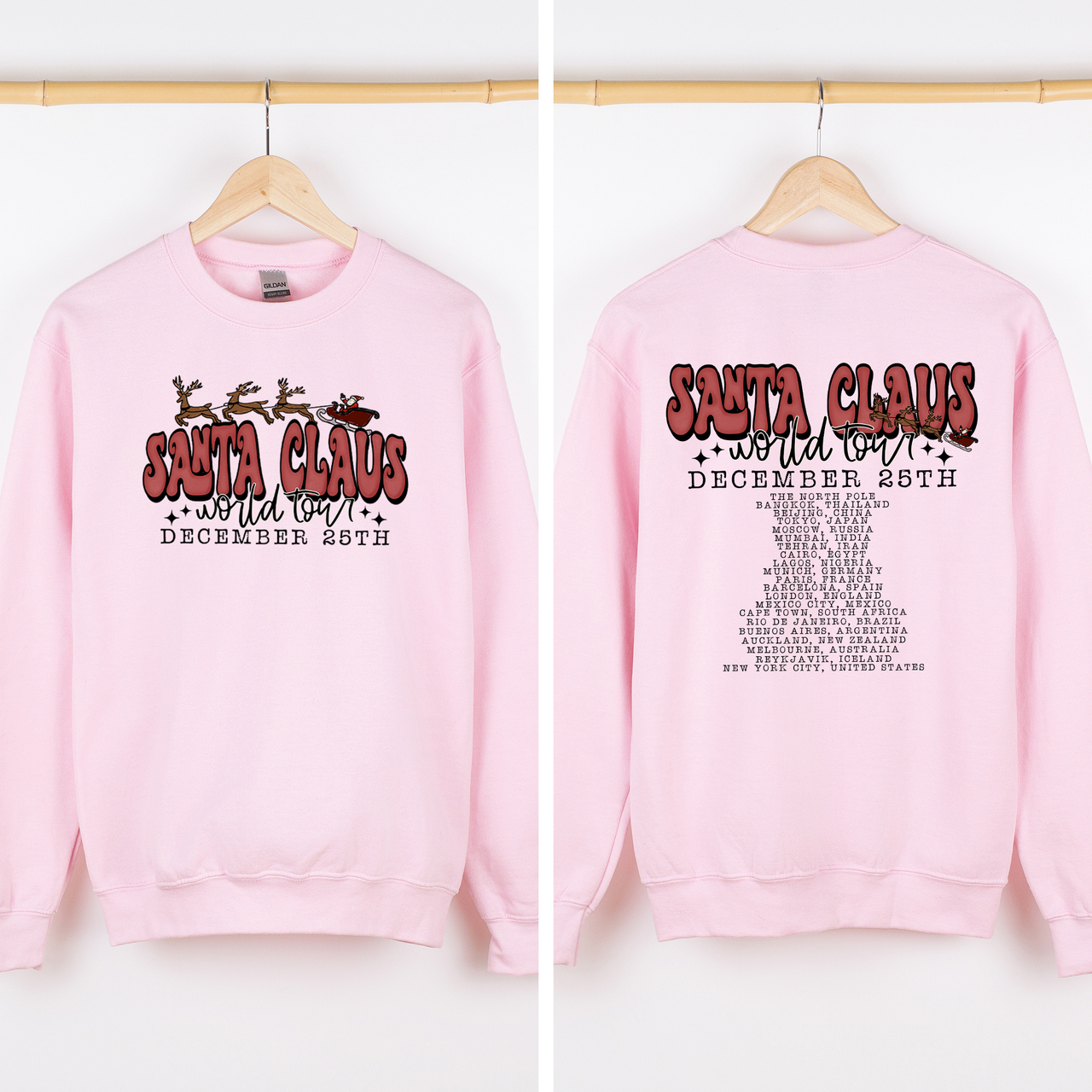 Santa Claus World Tour The North Pole December Christmas Retro Band Graphic Sweatshirt