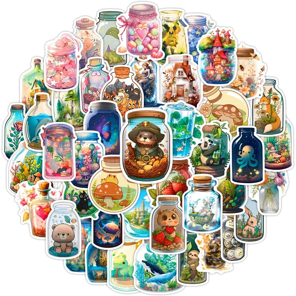 10/30/50PCS INS Style Bottle World Cartoon Aesthetic Stickers Luggage Skateboard Cute Graffiti Girl Gradient Sticker Decal Toy