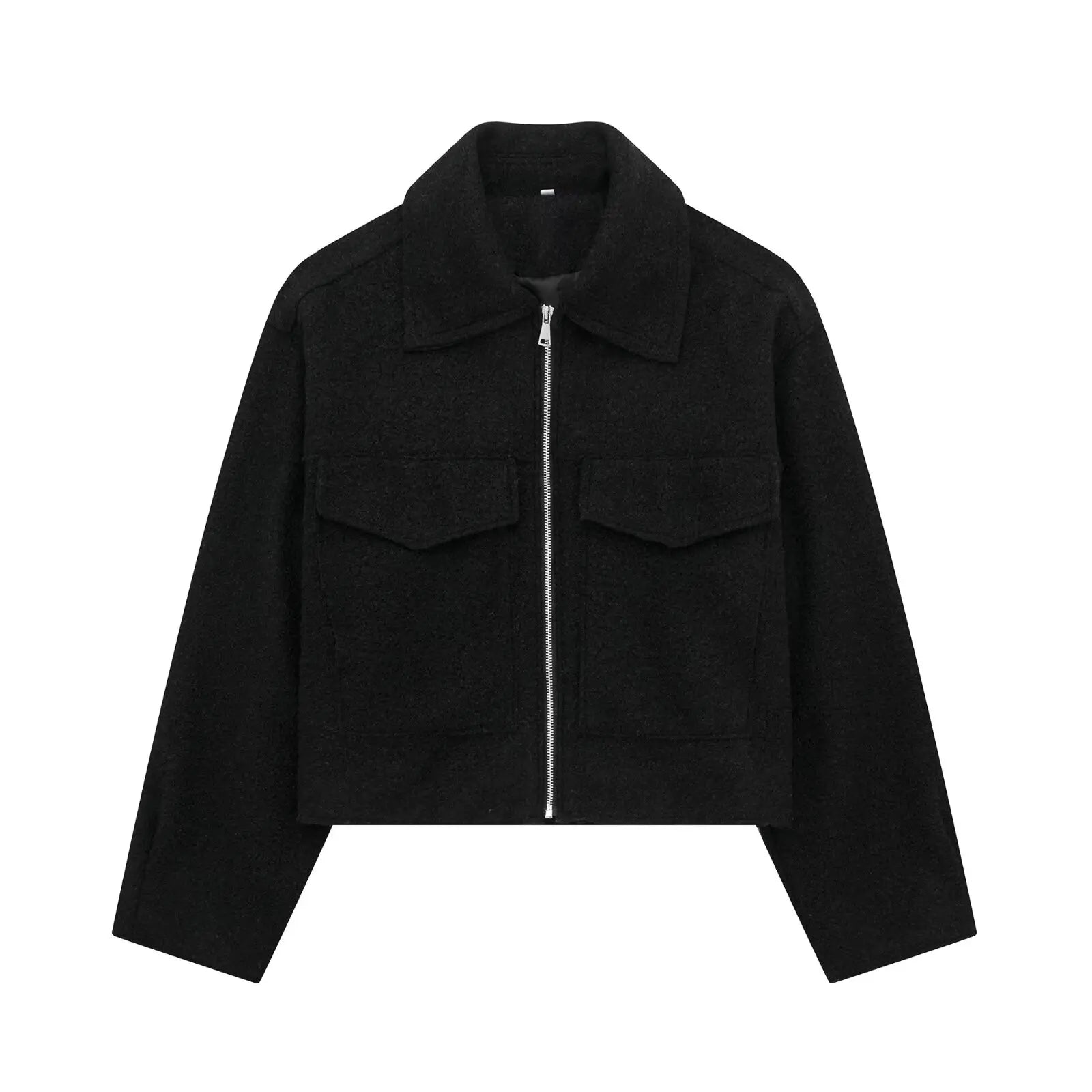 DUOPERI Women Fashion Winter Autumn Fleece Cropped Jacket Lapel Collar Long Sleeves Female Chic Lady Casual Short Outwear