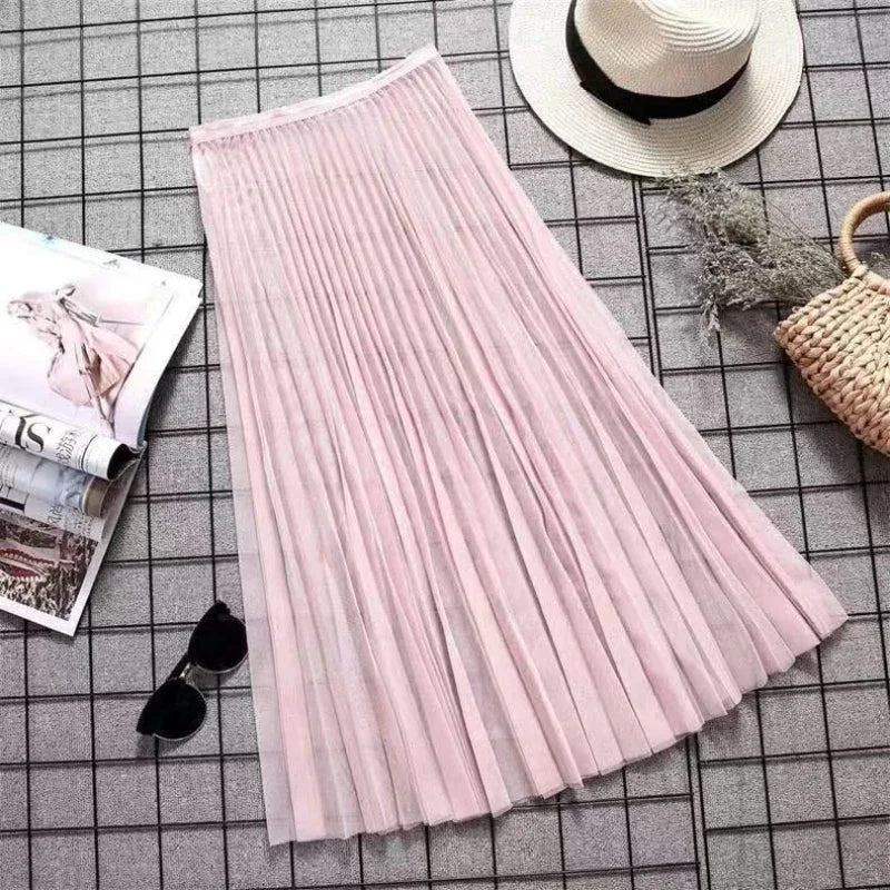 Transparent Sexy Lace Mesh Skirt Elastic High Waist Black White Tulle  Mini Skirts Womens Skirt  Korean Fashion