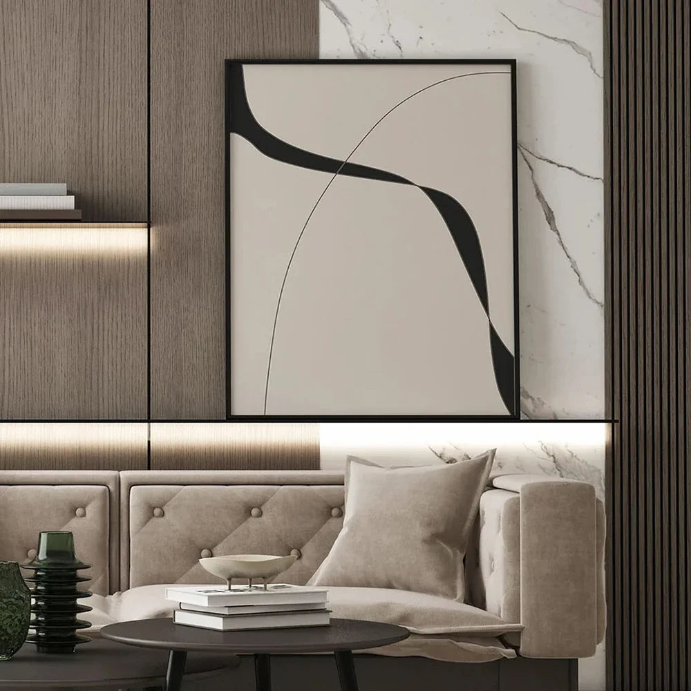 Abstract Minimal Art Print Line Drawing Poster Beige And Black Canvas Painting Modern Wall Picture Living Room Decoration