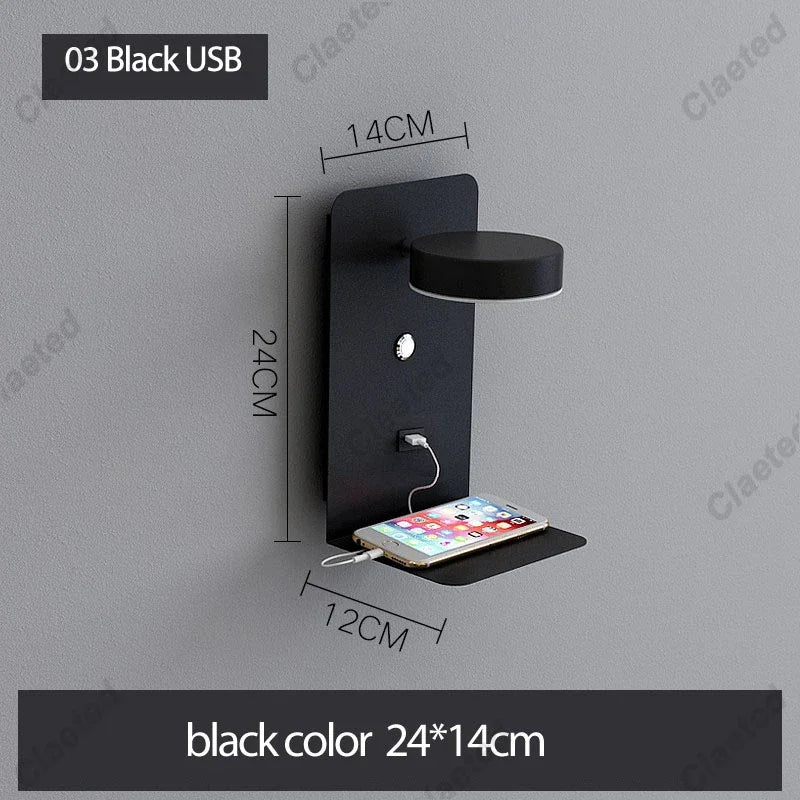 LED Wall Lights With Switch And USB Interface Fashion White Black Lamp Fixture Corridor Aisle Lighting Art Luminaire Wandlamp