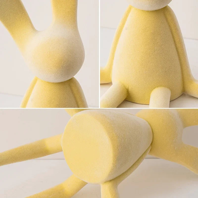 Resin Flocked Rabbit Statue Animal Sculpture Handmade Bunny Decor Cute Easter Gift Figurine Elegant Tabletop Ornament