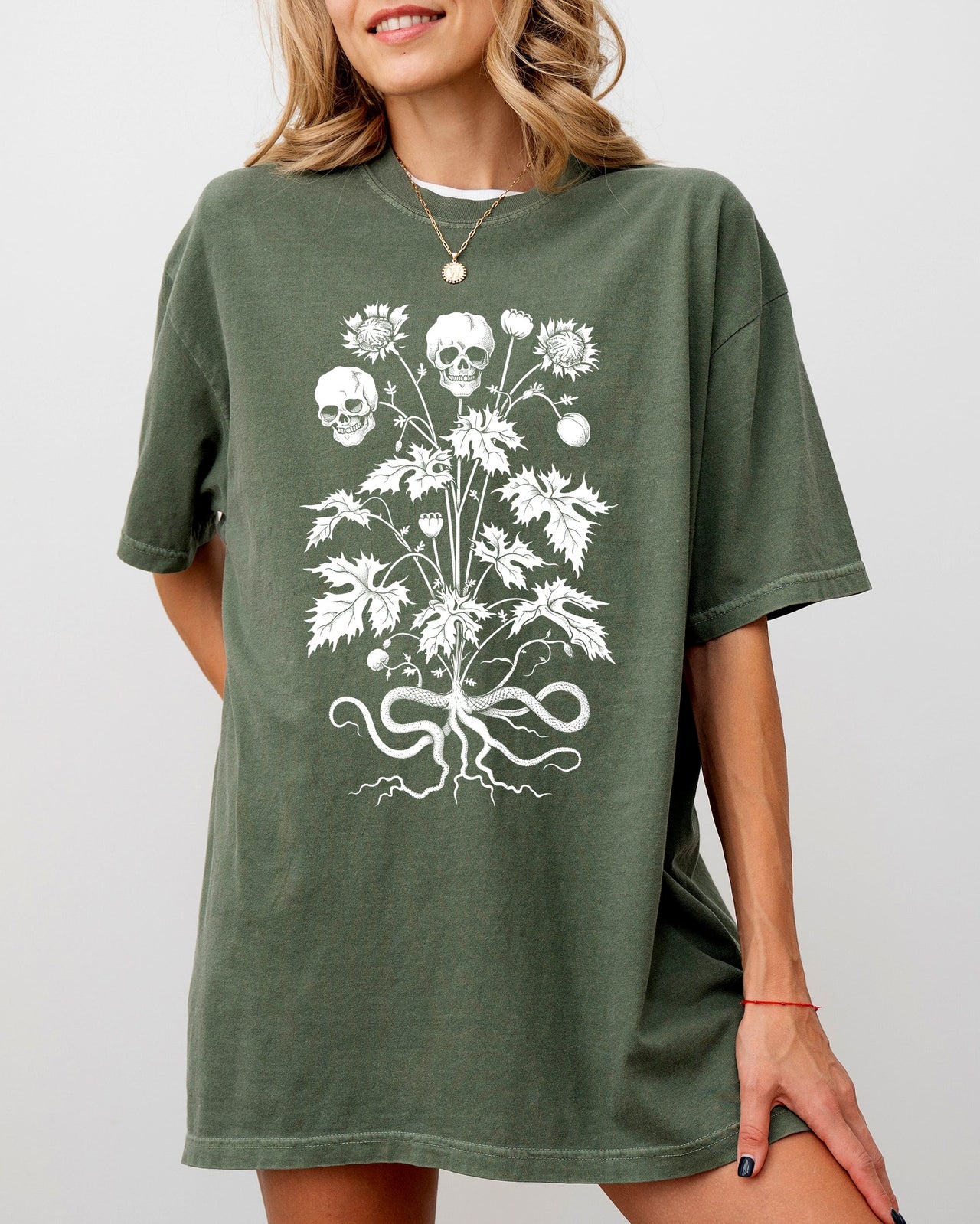 Skull Flower Botanical Halloween Skeleton Spooky Snakes Art Collection Comfort Colors Tee