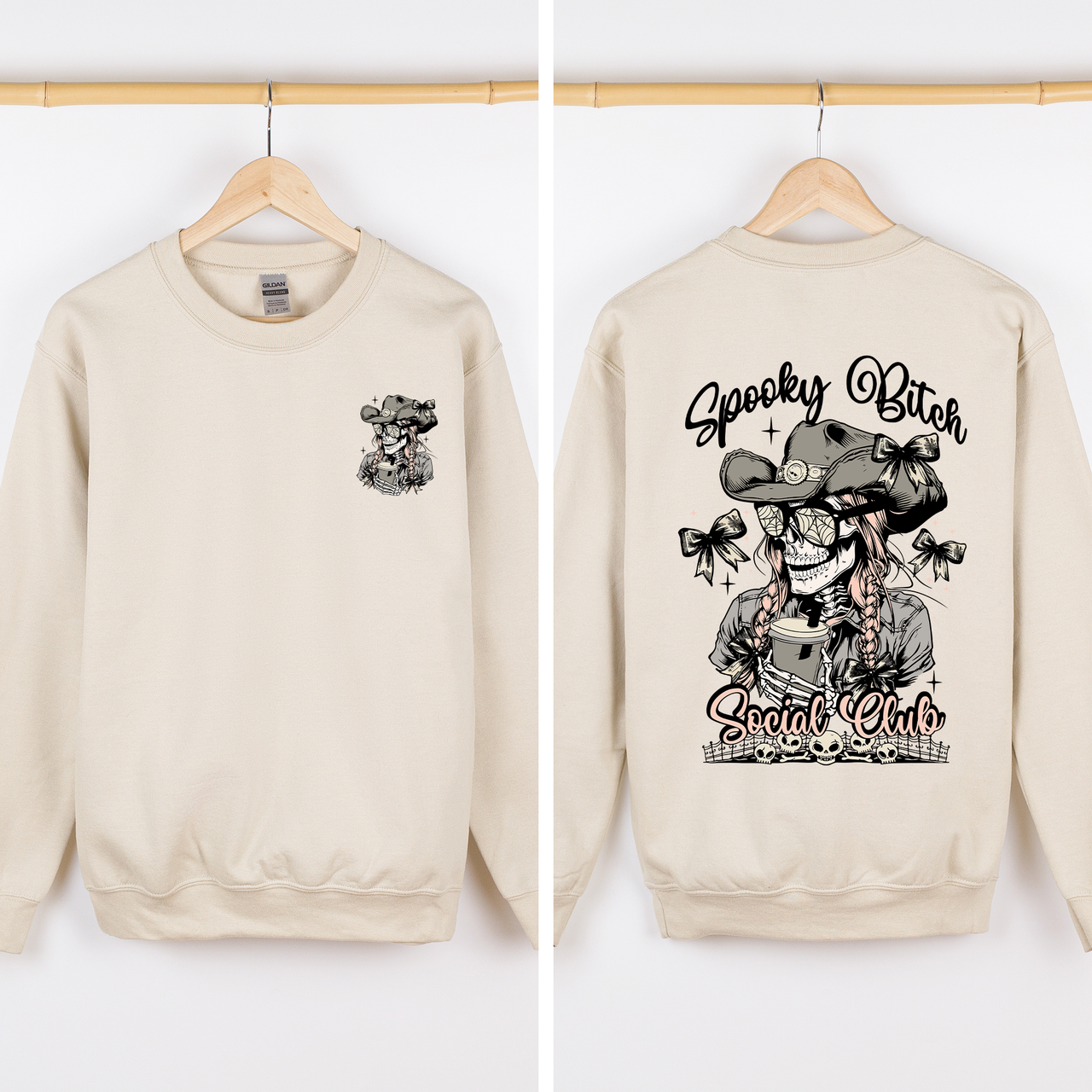 Spooky Bitch Social Club Skeleton Coquette Halloween Nightmare Graphic Sweatshirt