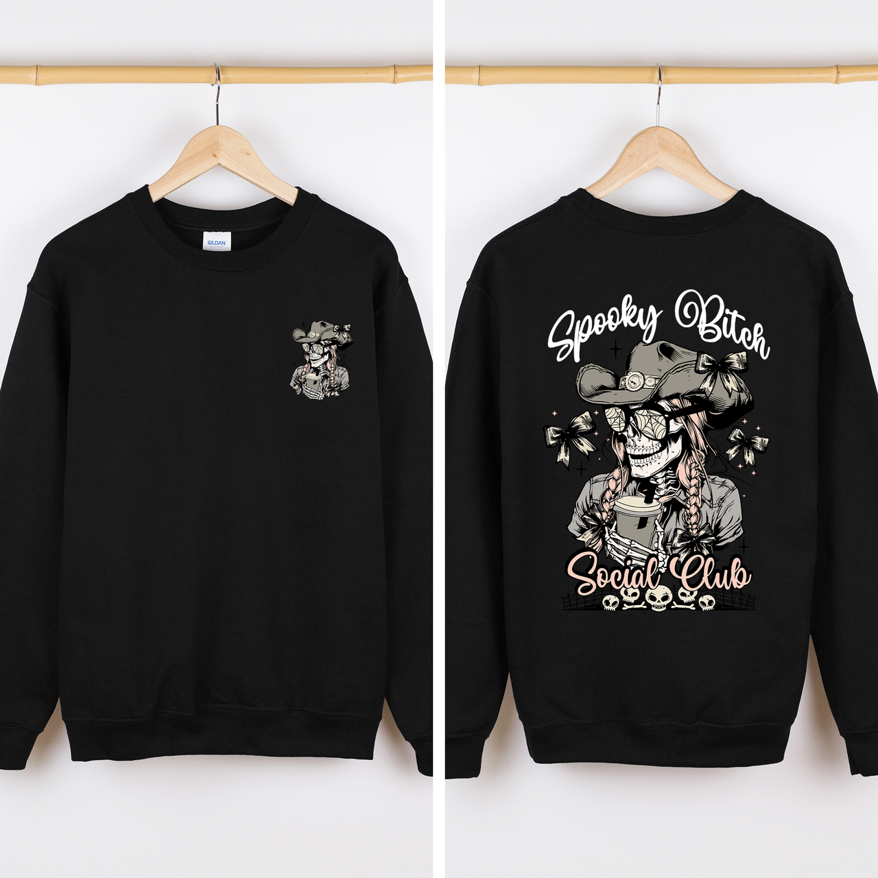 Spooky Bitch Social Club Skeleton Coquette Halloween Nightmare Graphic Sweatshirt