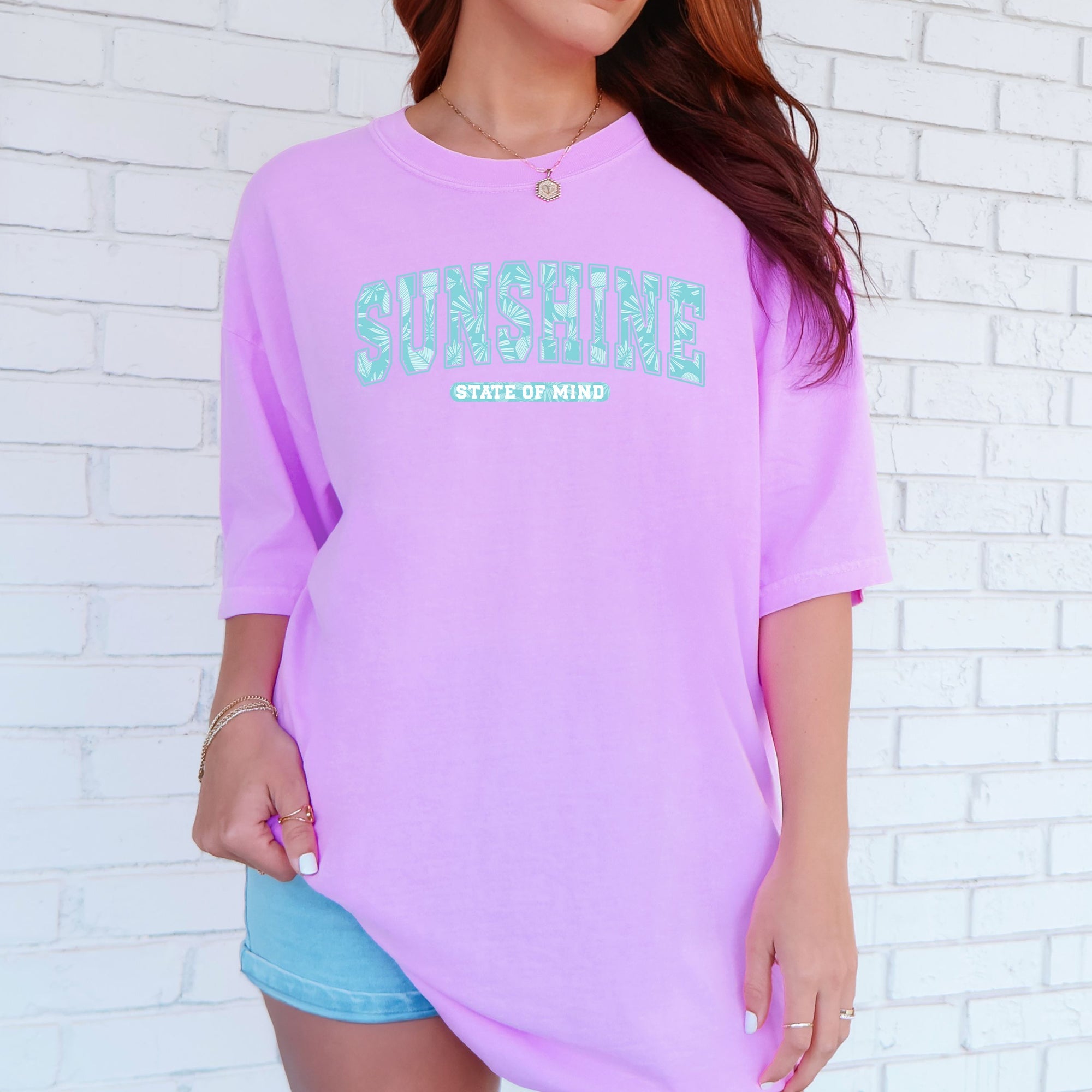 Sunshine State Of Mind Varsity Retro Palm Trees Summer Vibes Edition Comfort Colors Tee