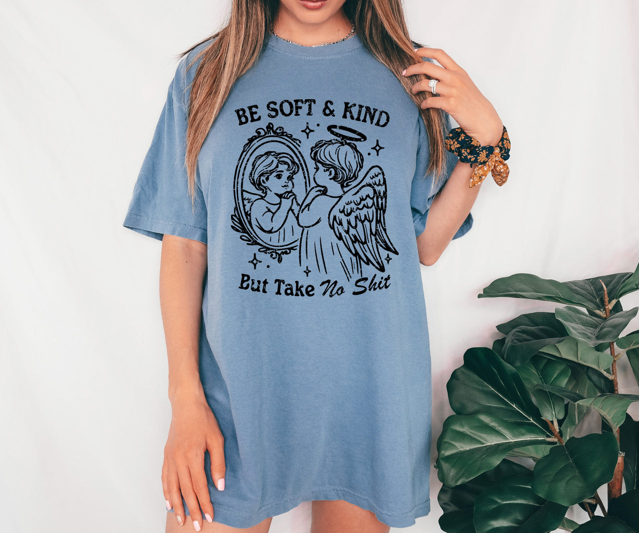 Take No Shit Angel Be Kind Meme Quote Bold Attitude Statement For Everyday Wear And Confidence Comfort Colors Tee