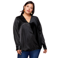 Pleione Plus Size Women's Charmeuse Contrast Cross Front Blouse