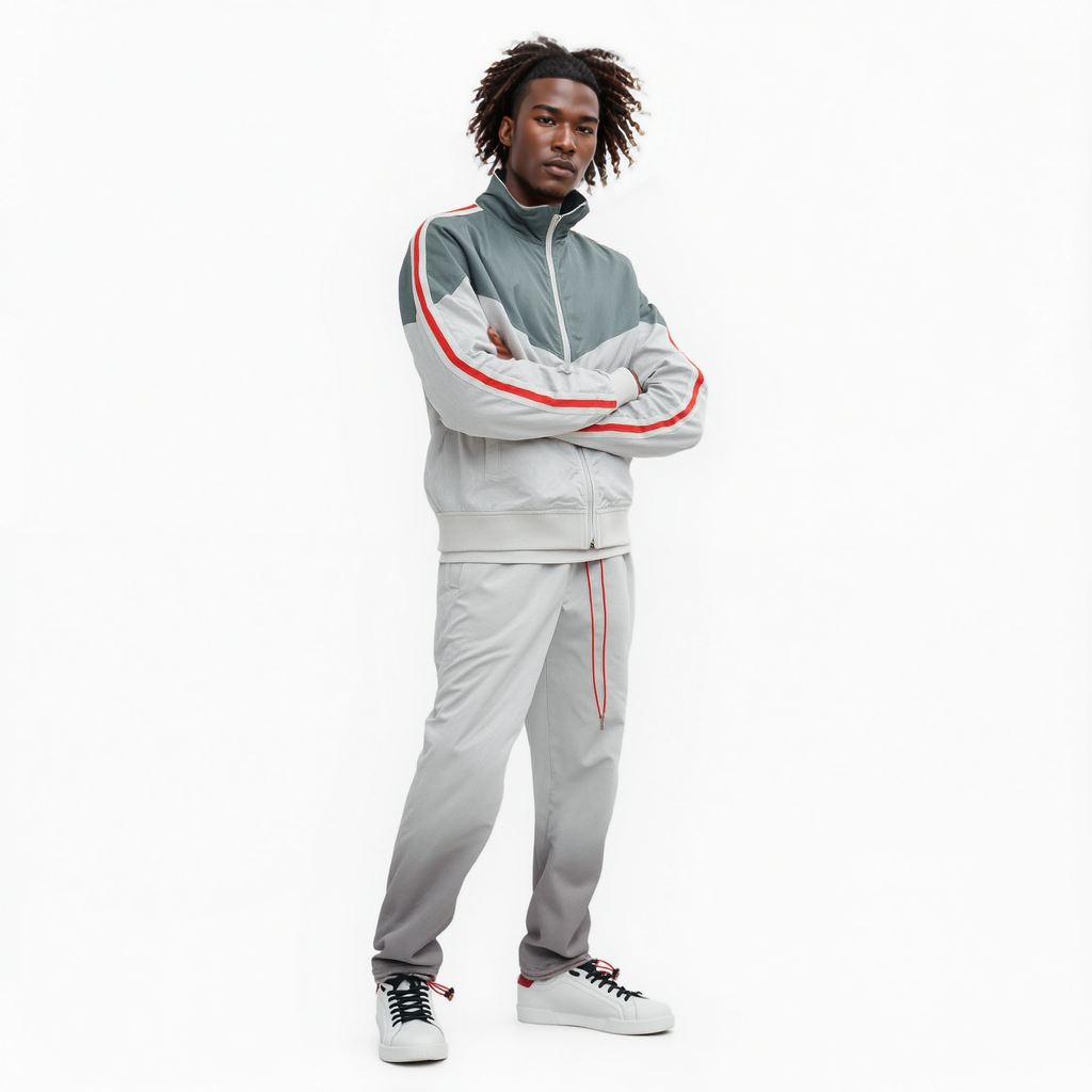 Blank State Men's Retro Swishy Track Jacket in White/Grey