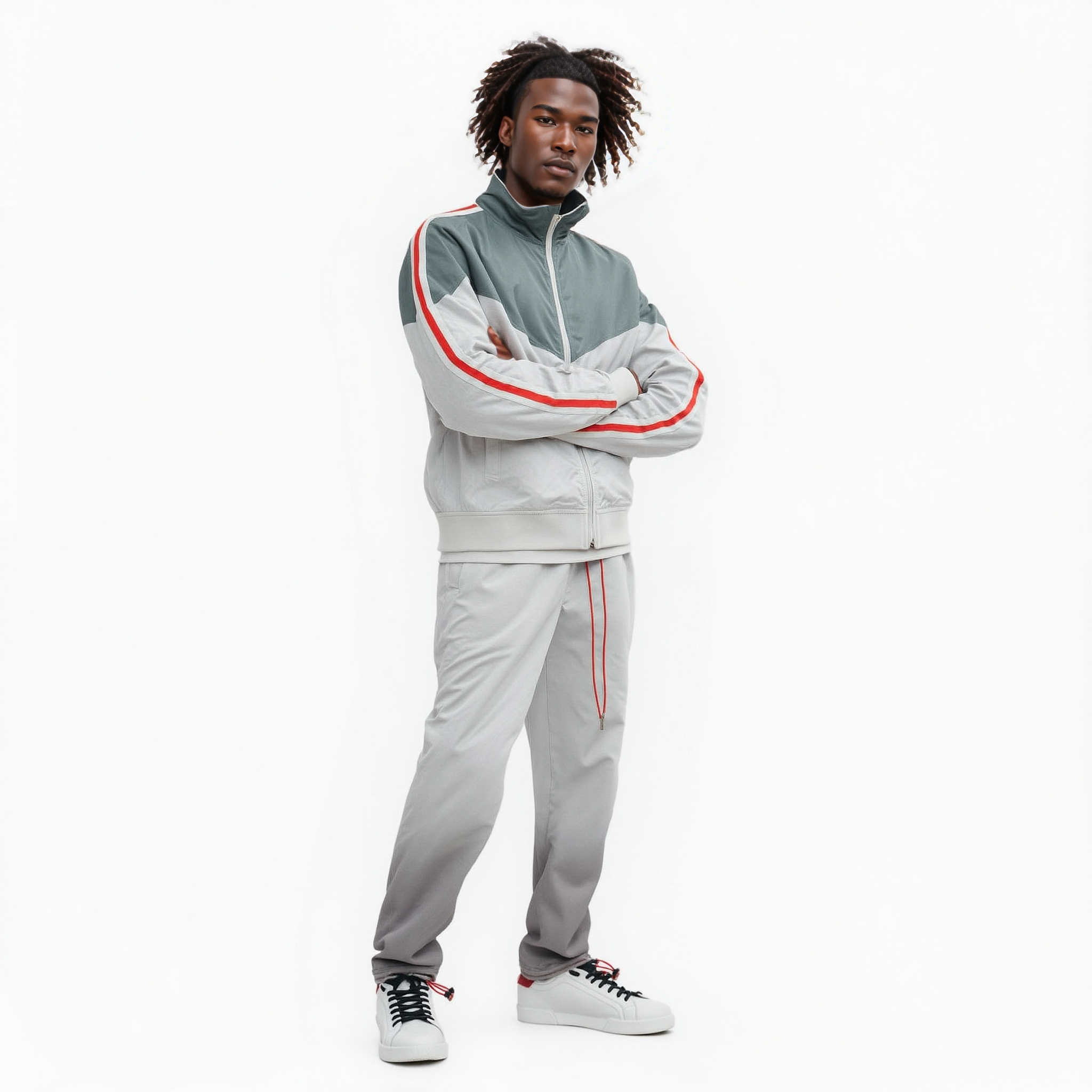 Blank State Men's Retro Swishy Track Jacket in White/Grey