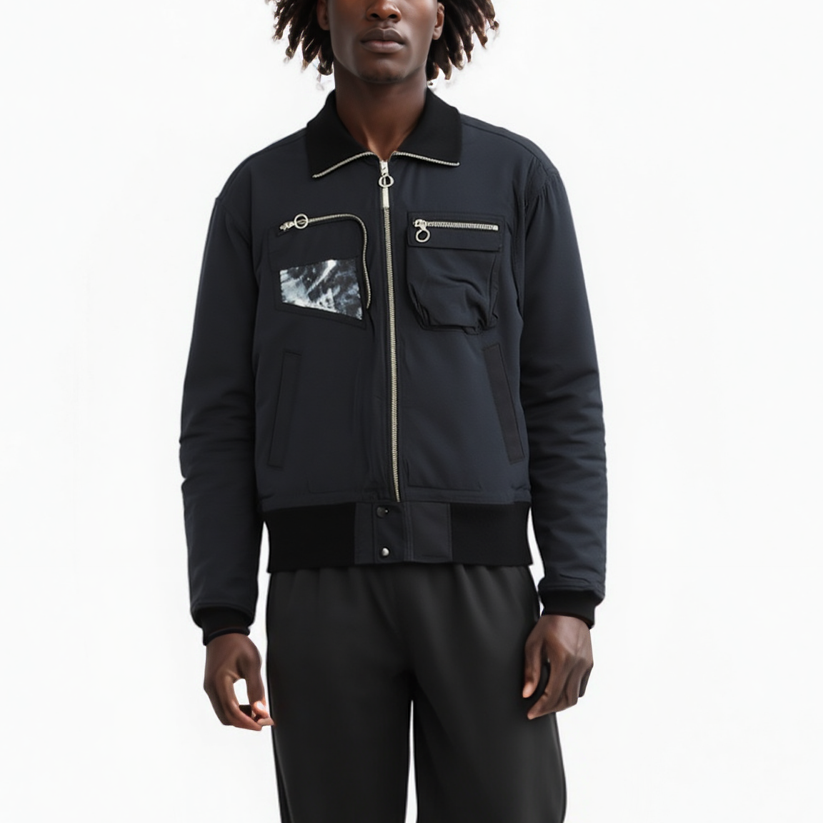 Konus Men's Mock Collar Bomber Jacket in Black