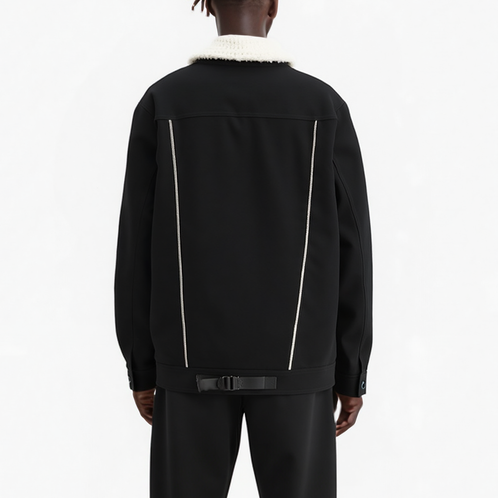 Konus Men's Sherpa Collar Twill Jacket In Black