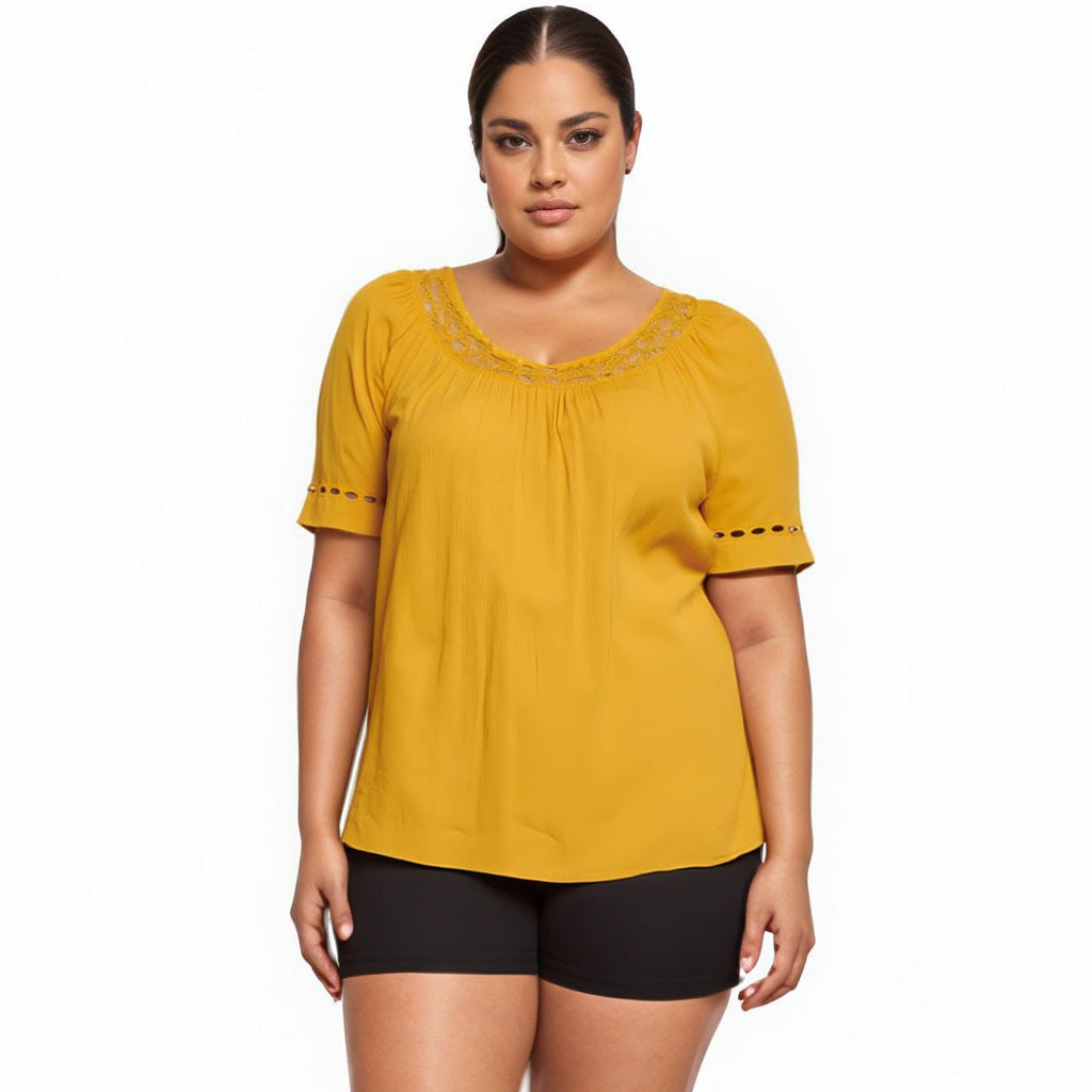 Pleione Plus Size Pleated Short Sleeve Blouse Top