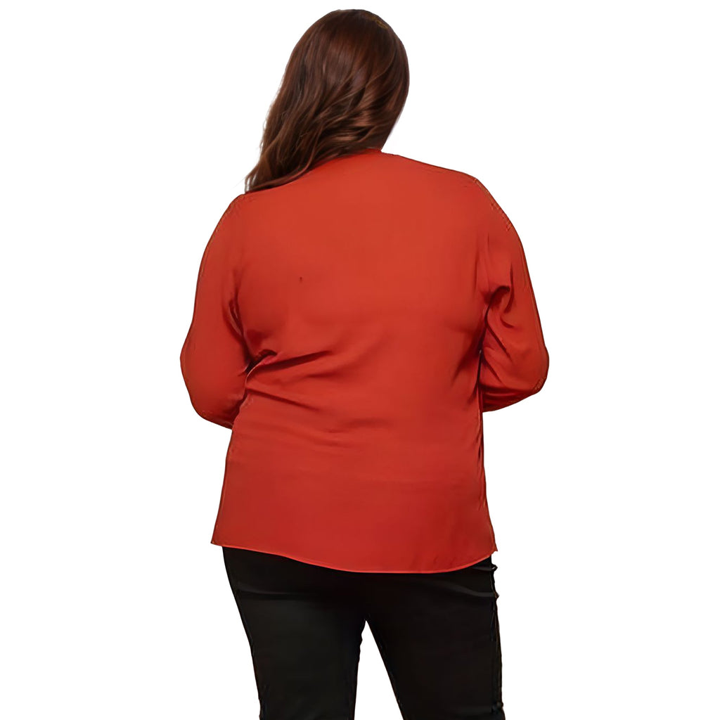 Pleione Plus Size Wrap Front Long Sleeve Blouse in Terracotta