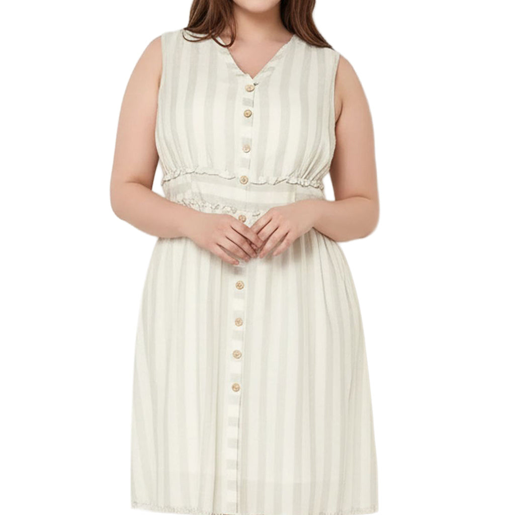 Women's Plus Size Sleeveless Button Down Stripe Dress in Sage