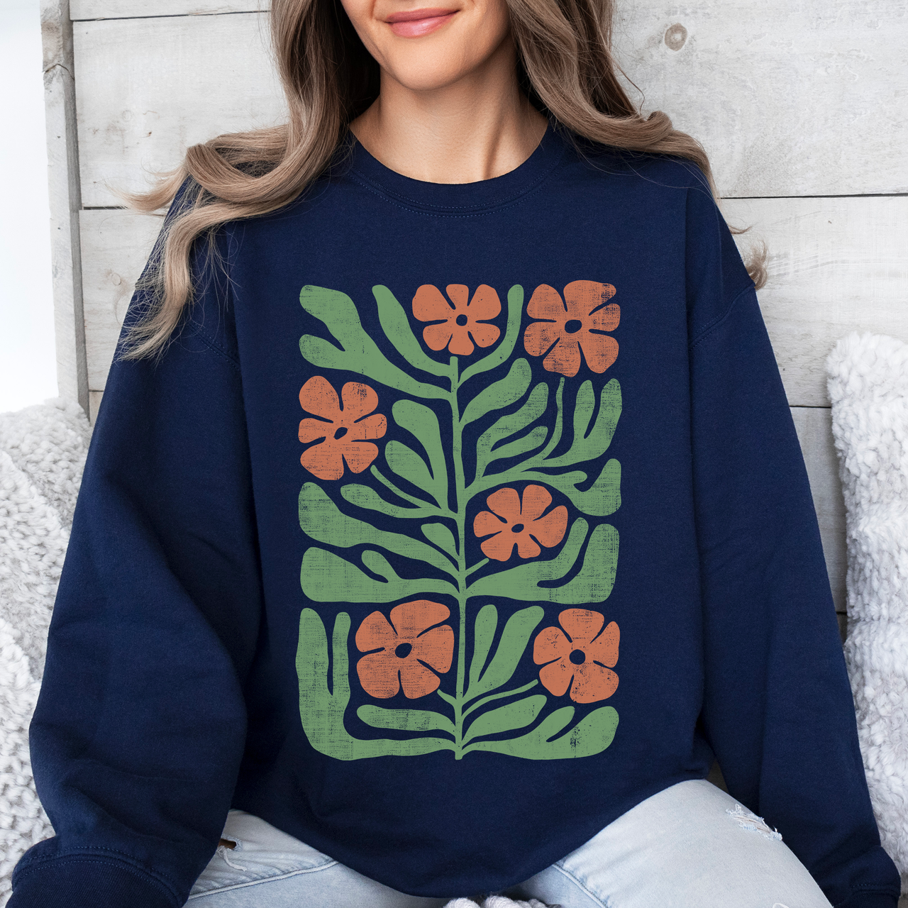 Terracotta Flower Botanical Vintage Boho Nature Print Cozy Autumn Inspired Sweatshirt
