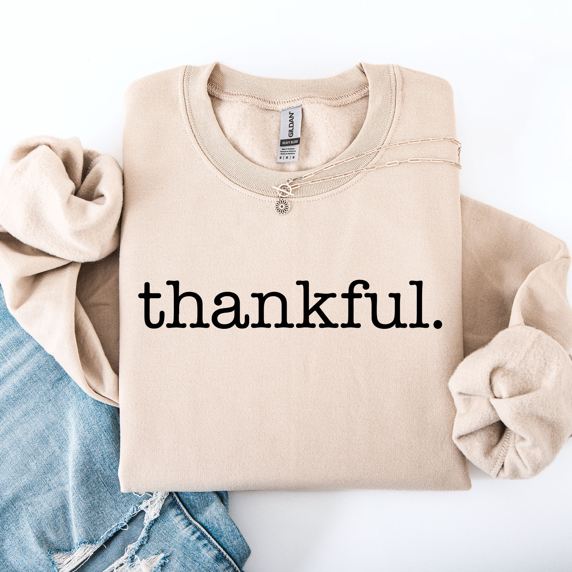 Thankful Minimalist Thanksgiving Autumn Fall Cozy Knit Cotton Premium Seasonal Warm Sweatshirt