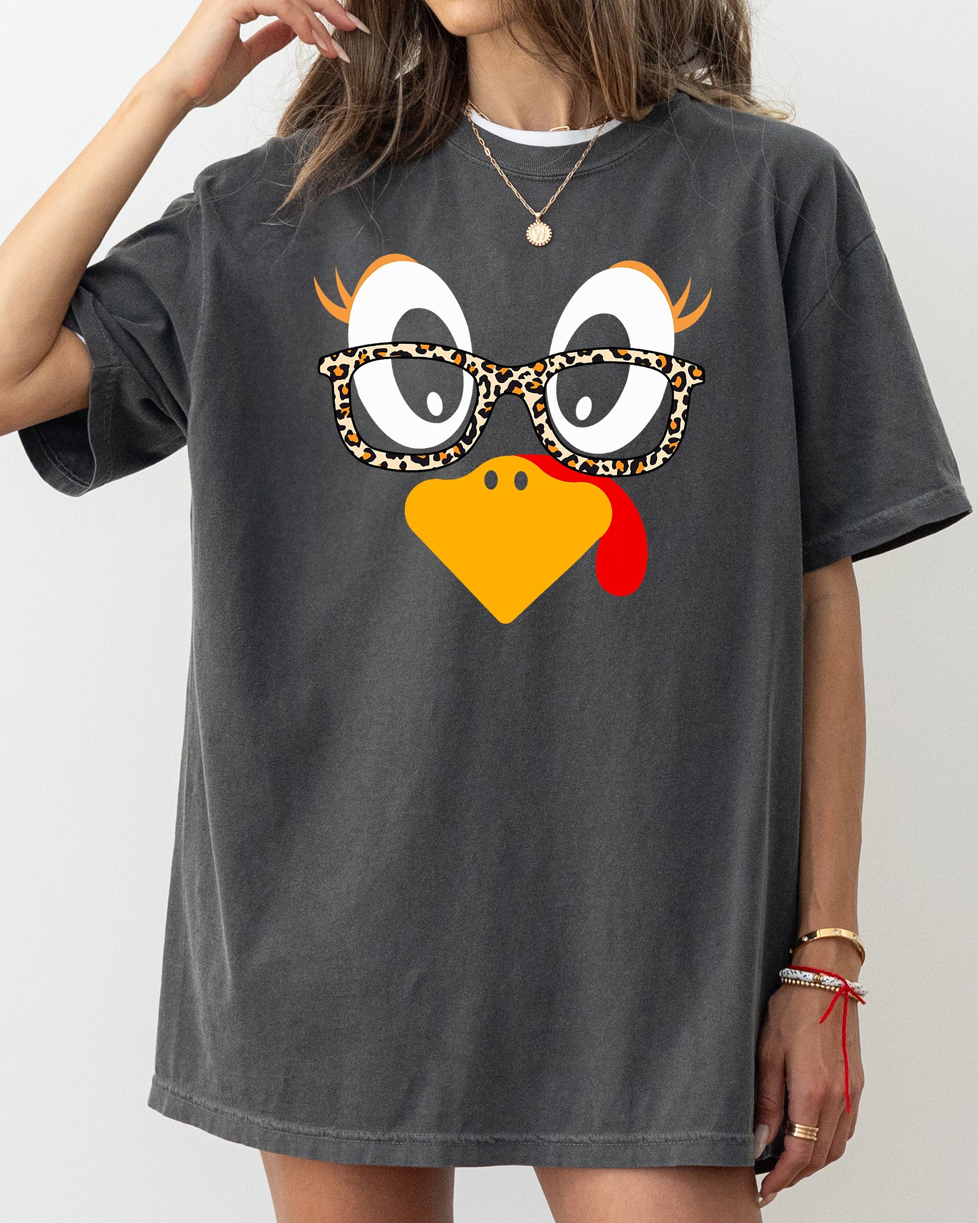 Thanksgiving Turkey Funny Face Leopard Print Fall Autumn Teacher Chic Comfort Colors Tee