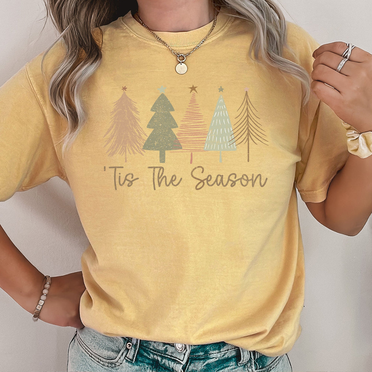 Tis The Season, Doodle Christmas Trees, Pastels, Gorgeous Limited Edition Comfort Colors Tee