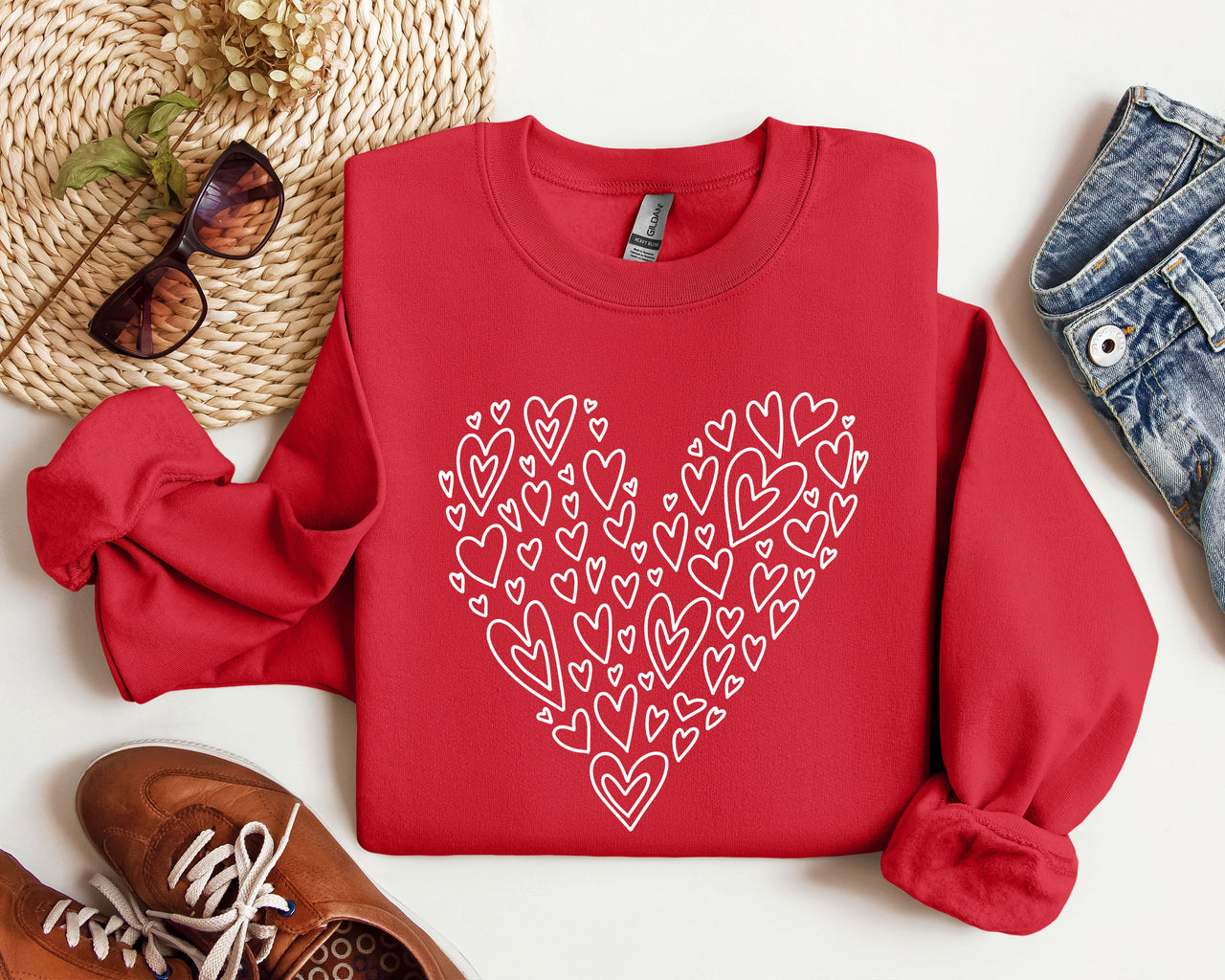 Valentine's Heart Vintage Valentine's Day Cozy Cotton Blend Premium Plus Sweatshirt