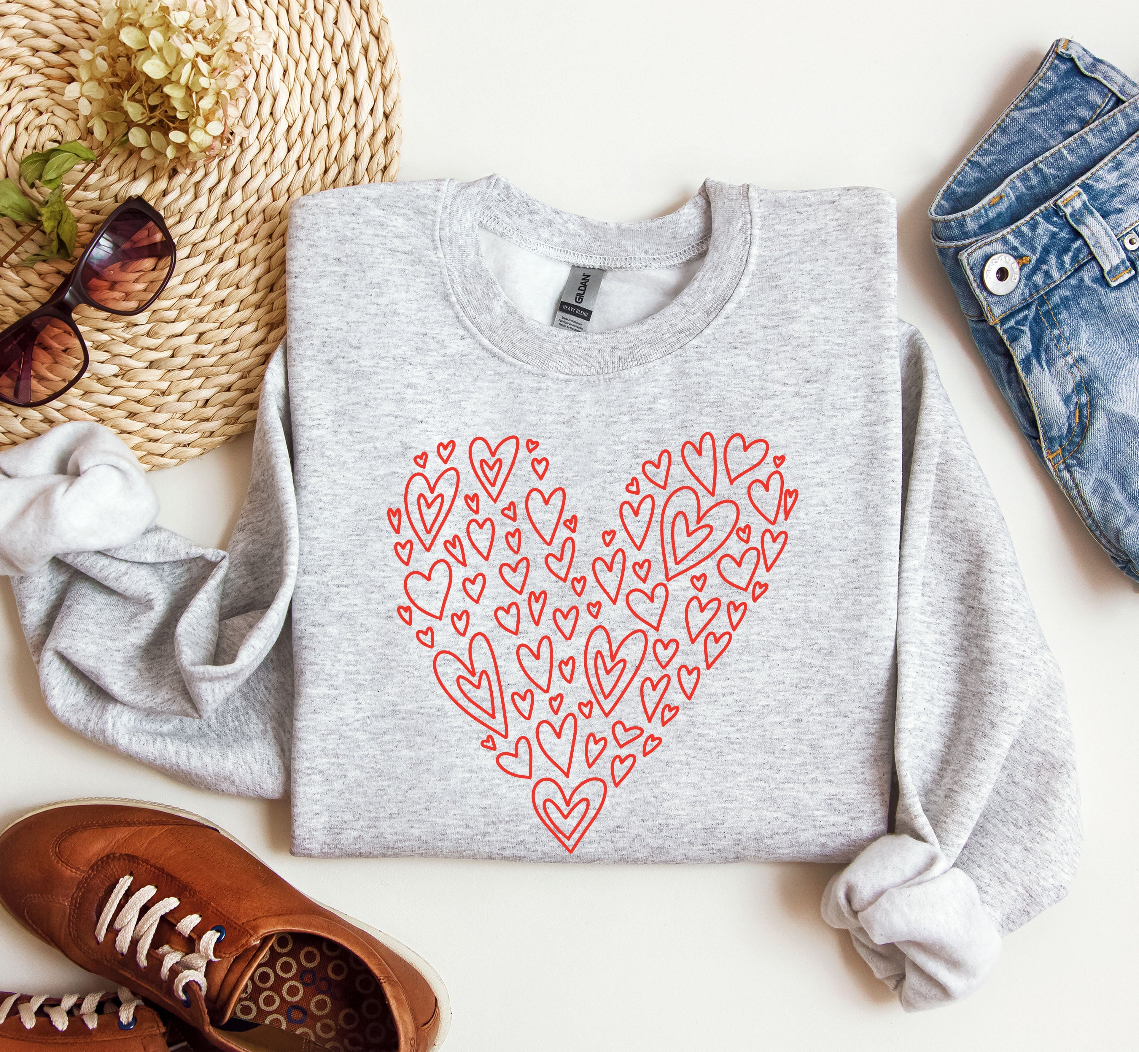Valentine's Heart Vintage Valentine's Day Cozy Cotton Blend Premium Plus Sweatshirt