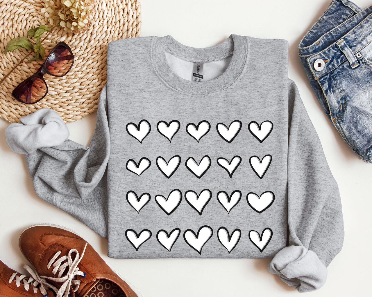 Mini Hearts Valentine's Retro Heart Print Vintage Love Script Doodle Edition Sweatshirt