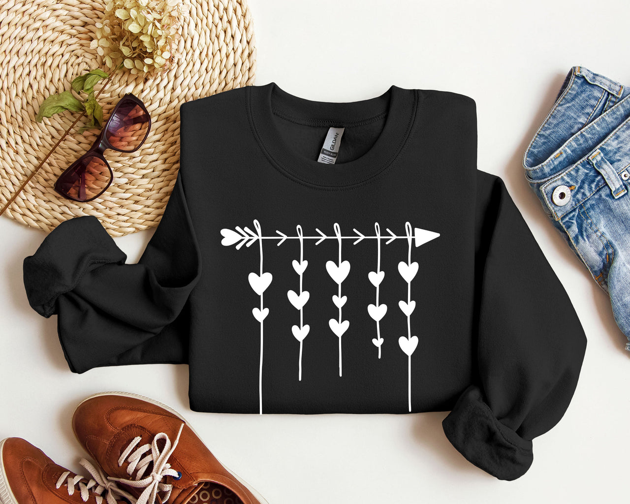 Retro Arrow and Hearts Vintage Valentine's Day Limited Edition Seasonal Graphic Sweatshirt