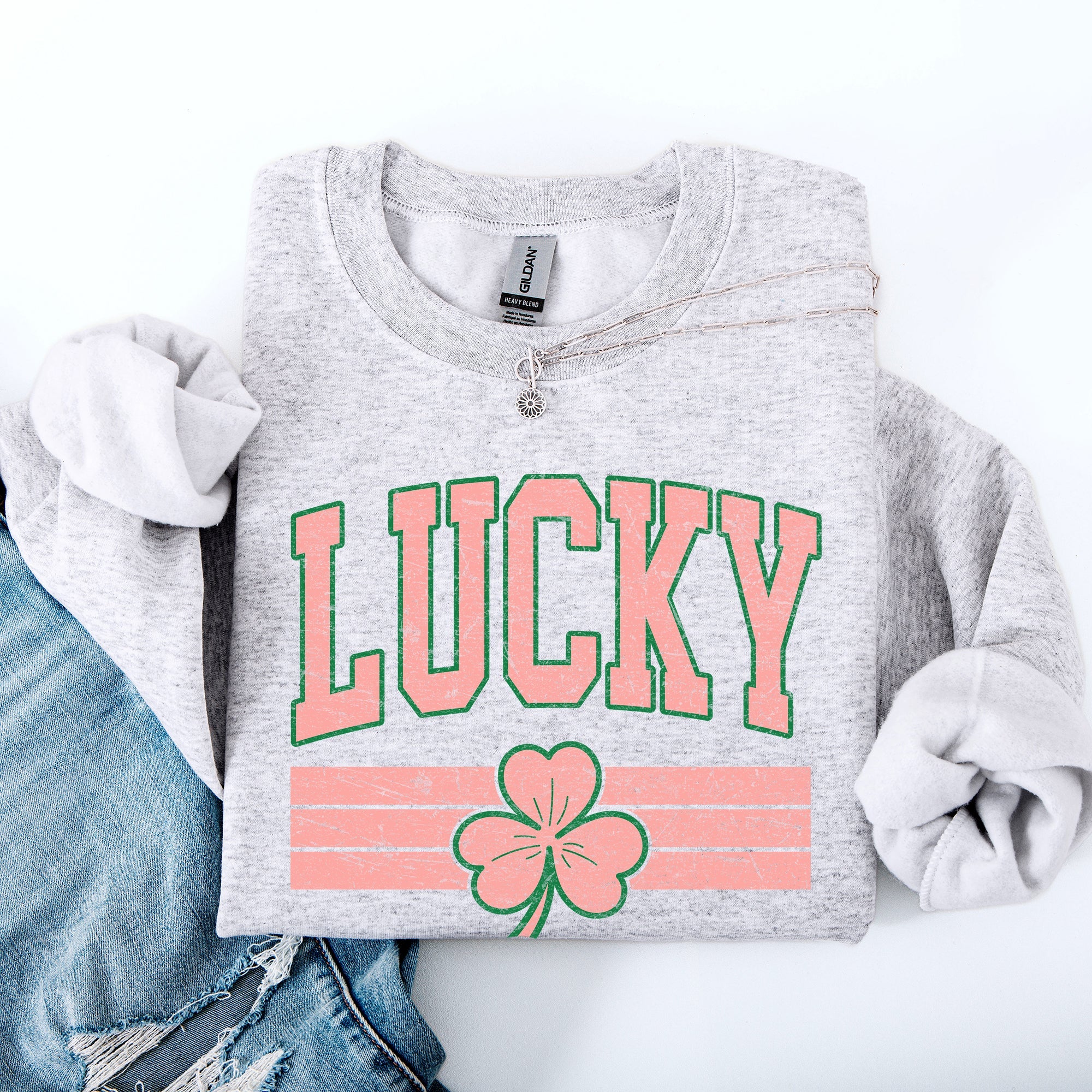 Vintage Lucky Leprechaun Stripes Collegiate Varsity St Patrick's Day Irish Sweatshirt