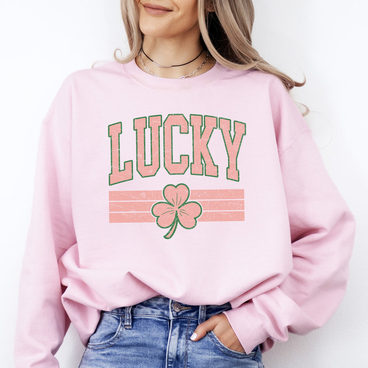 Vintage Lucky Leprechaun Stripes Collegiate Varsity St Patrick's Day Irish Sweatshirt