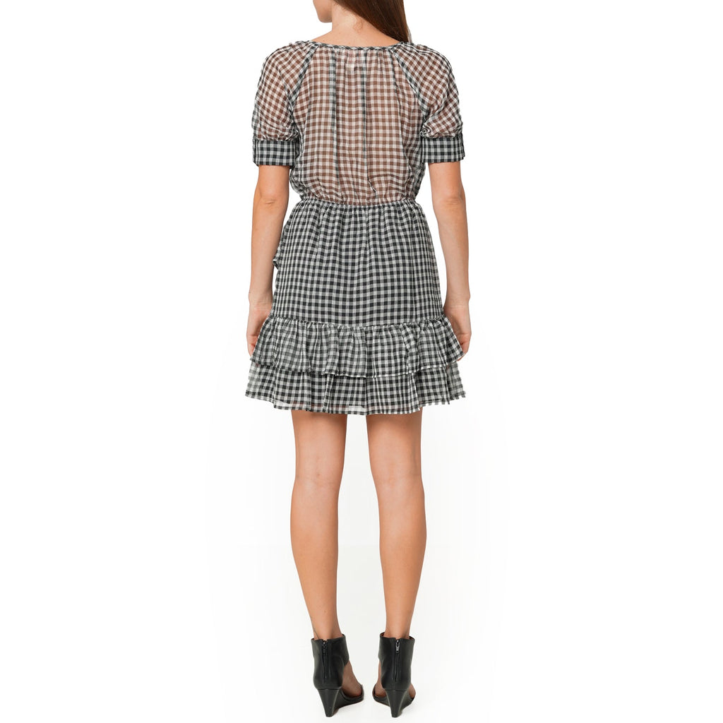 Women's Crinkle Chiffon Gingham Dress in Black