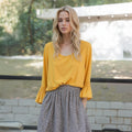 Pleione Women's Pleated Blouse With Bell Sleeve