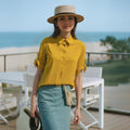 Pleione Women's Button Down Short Sleeve Blouse
