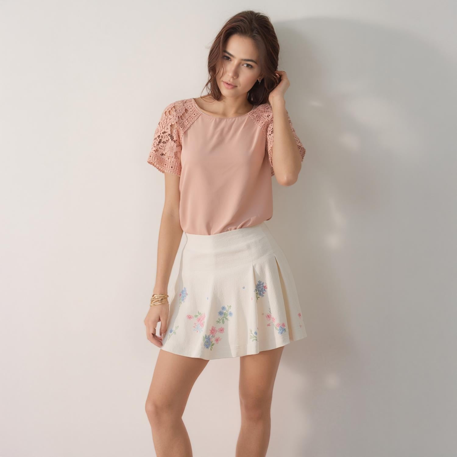 Pleione Women's Lace Sleeve Blouse