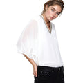 Pleione V-Neck Chiffon Blouse Top In White