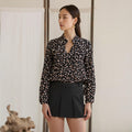 Pleione Long Sleeve Printed Ruffle Down Blouse