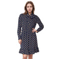 Pleione Polka Dot Tie Neck Dress in Navy Taupe Polka