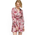 Women's Floral Satin Wrap Front Flared Dress