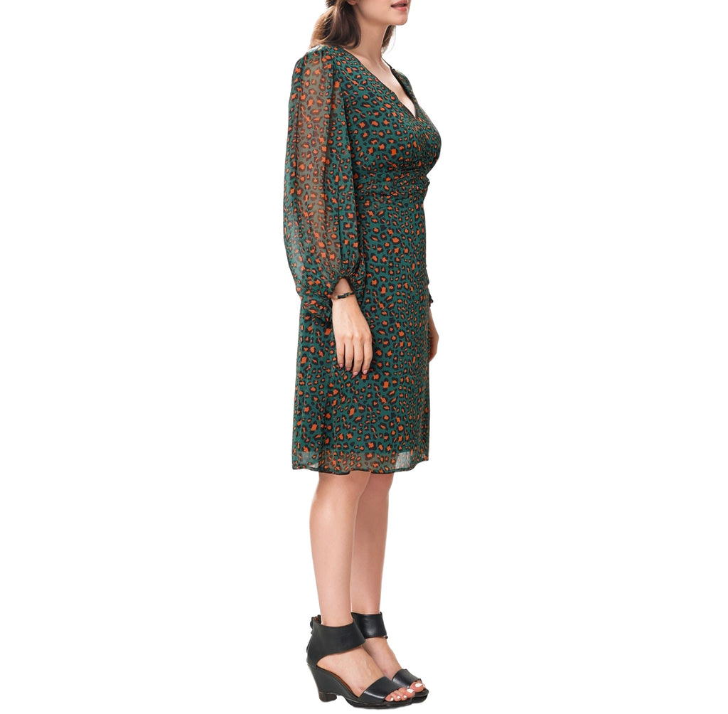 Women's V-neck Midi Dress in Leopard Hunt