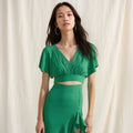 Women's Tie Waist Cape Sleeve Cropped Blouse in Kelly Green