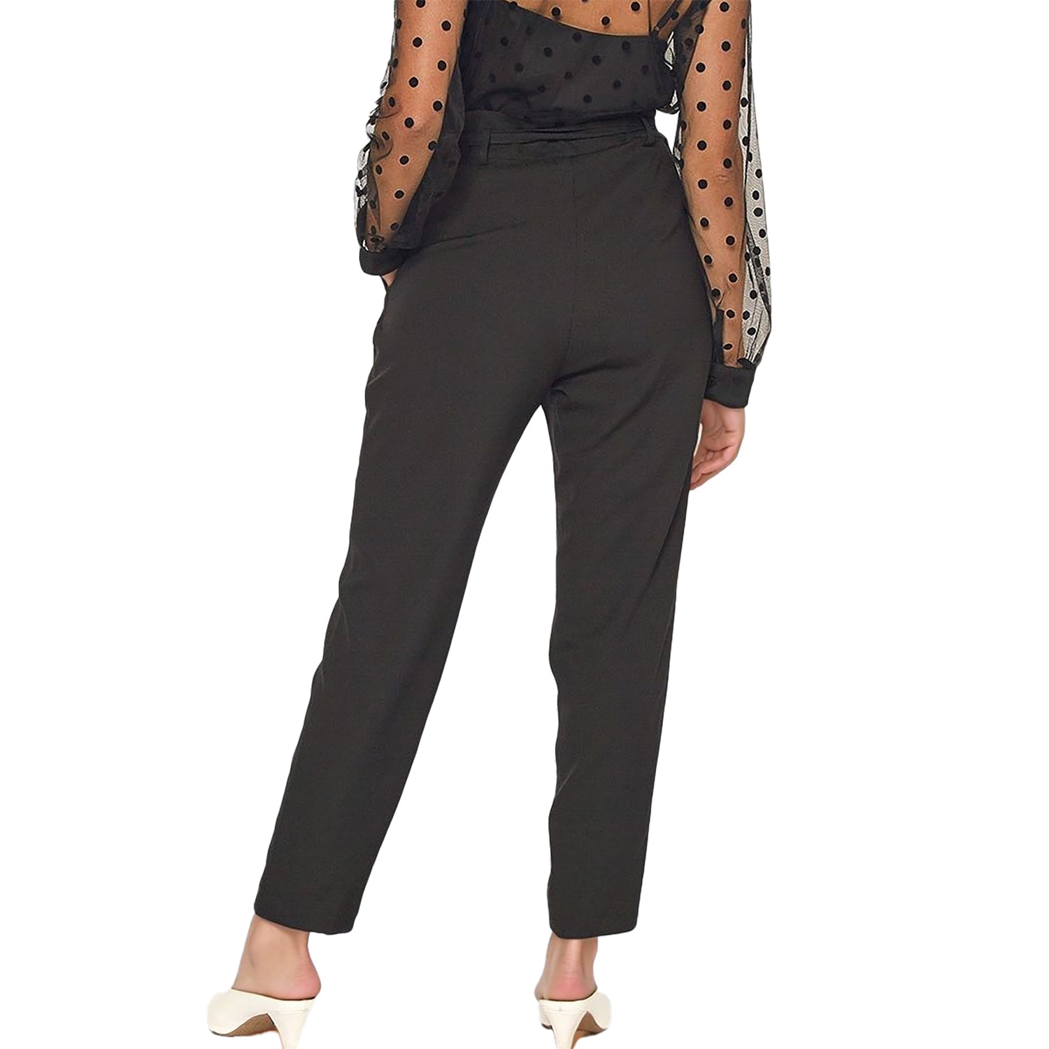 Pleione Women's Tie Waist Slim Trouser in Black