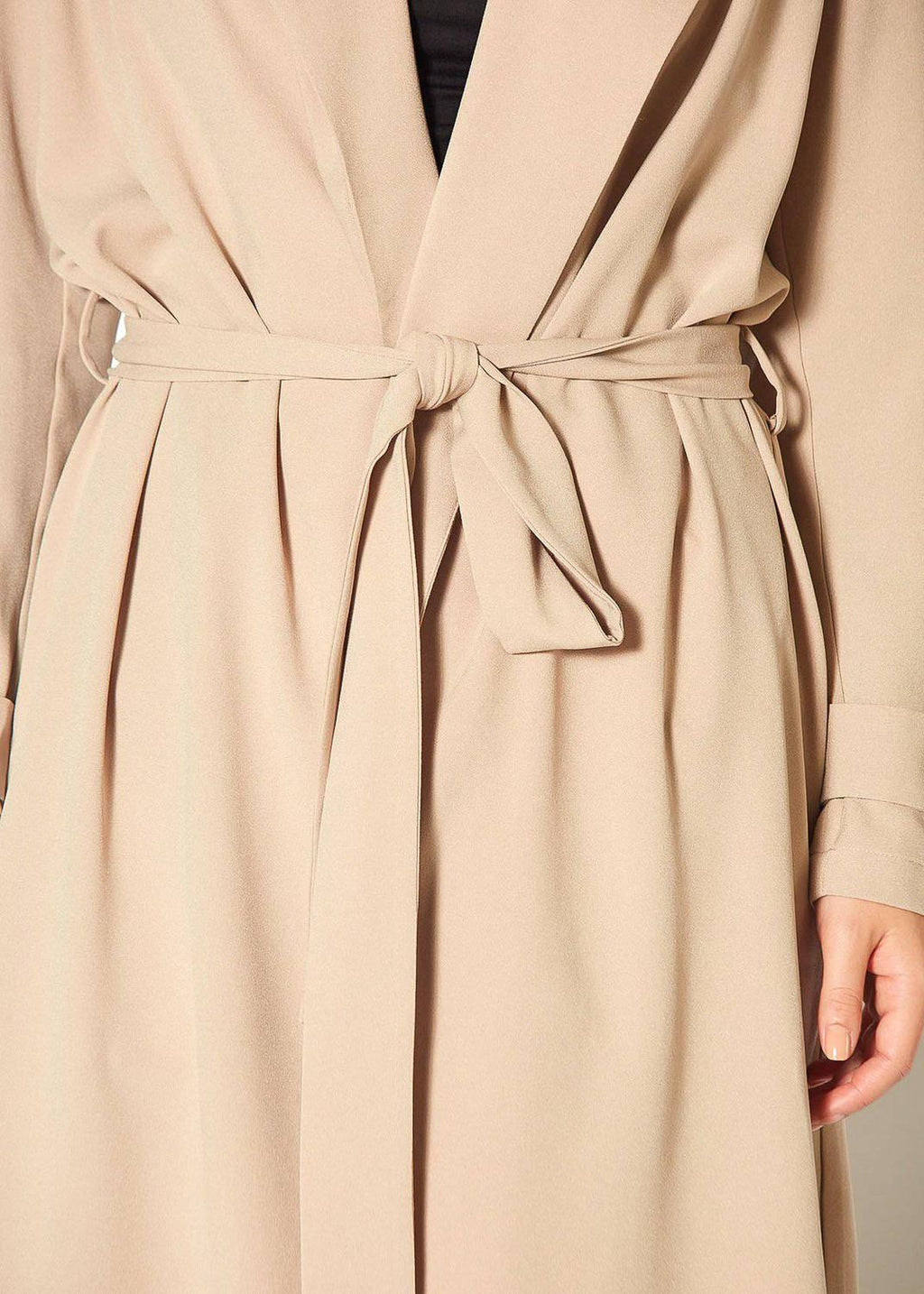 Pleione Women's Tie Waist Light Trench Coat in Khaki