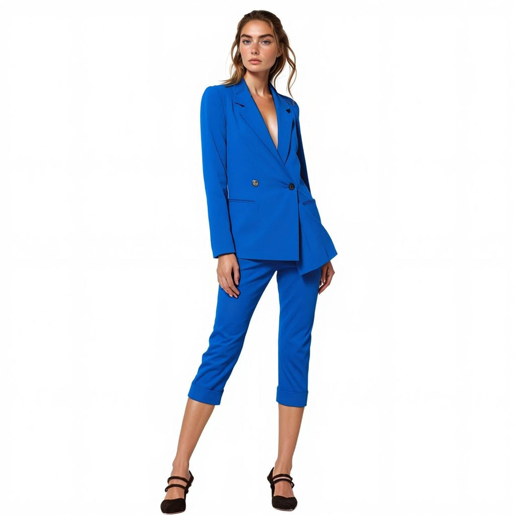Pleione Women's Cropped Cuff Hem Trouser In Royal Blue