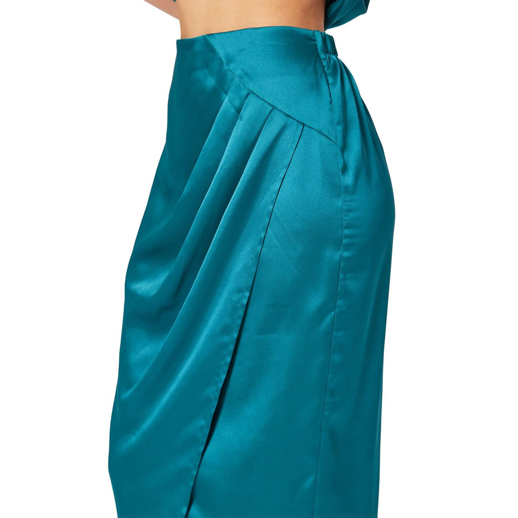 Pleione Women's Wrap Front Midi Skirt With Pleats In Teal