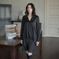 Pleione Women's Charmuese Contrast Cross Front Blouse in Black