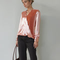 Pleione Women's Charmuese Contrast Cross Front Blouse in Mauve
