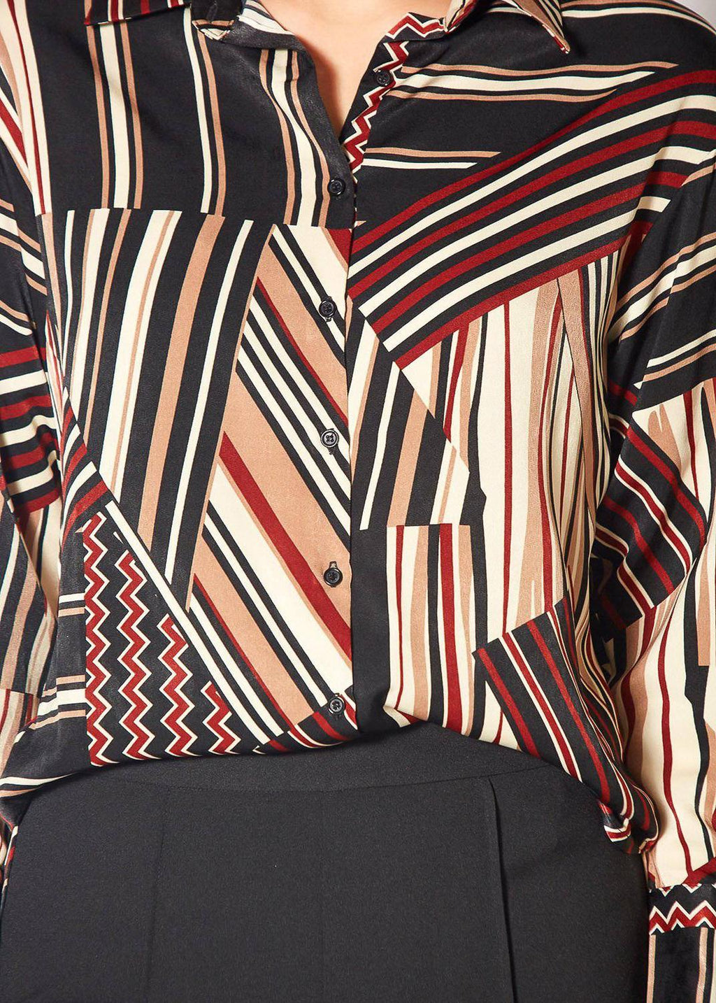 Pleione Women's Multi Stripe Button Up Blouse