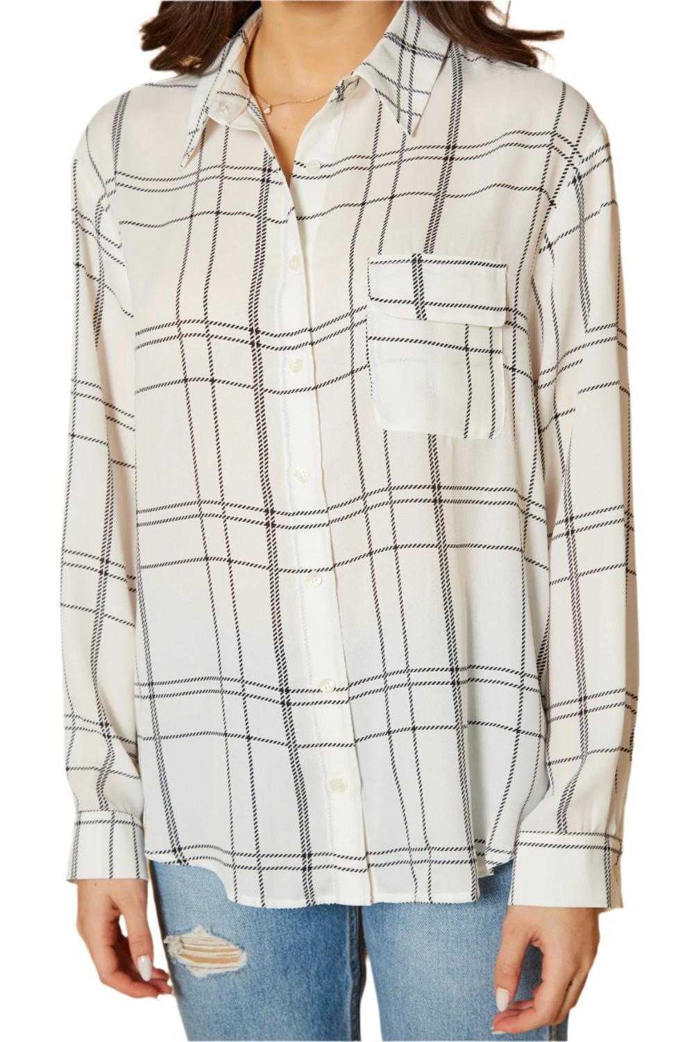 Pleione Printed Low Back Button Shirt in White