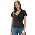 Women's Ruffle Trim Wrap Blouse In Black