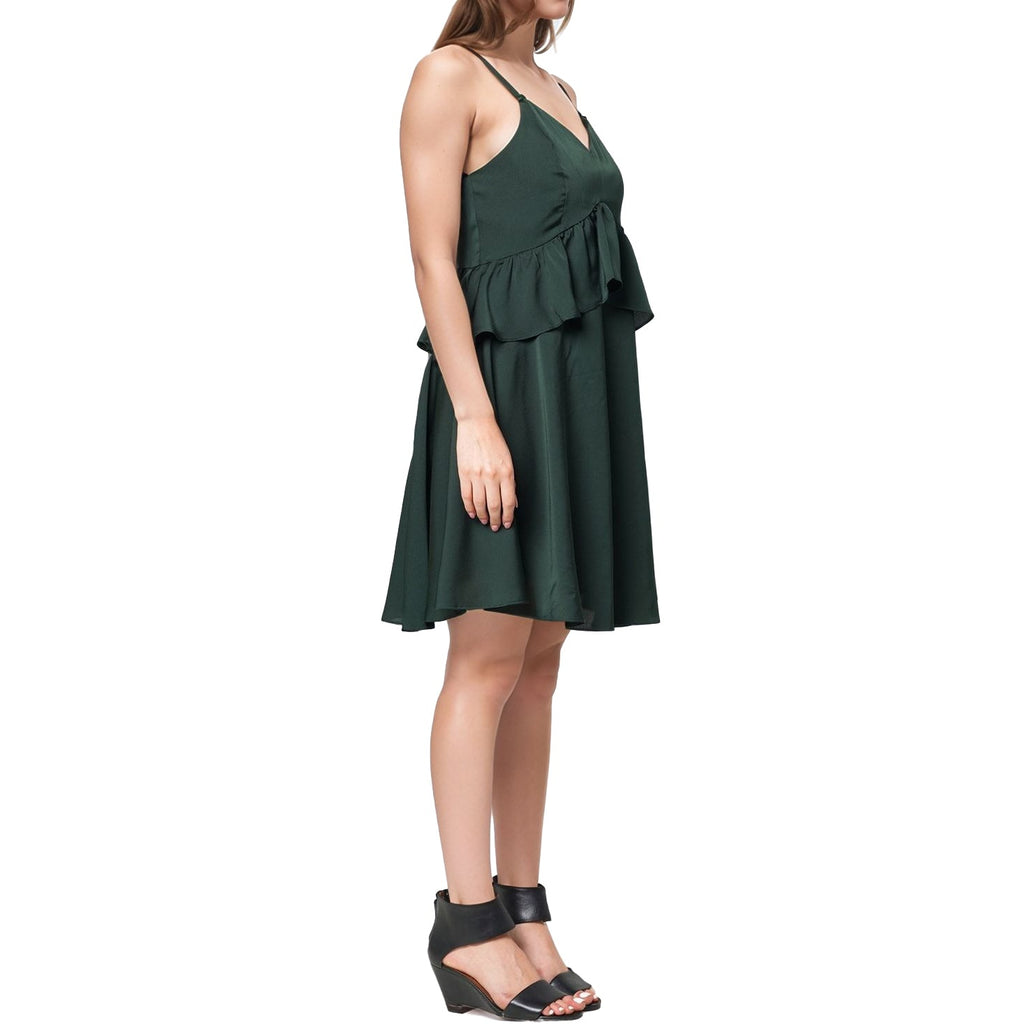 Women's Deep V-neck Ruffle Baby Doll Dress In Hunter Green